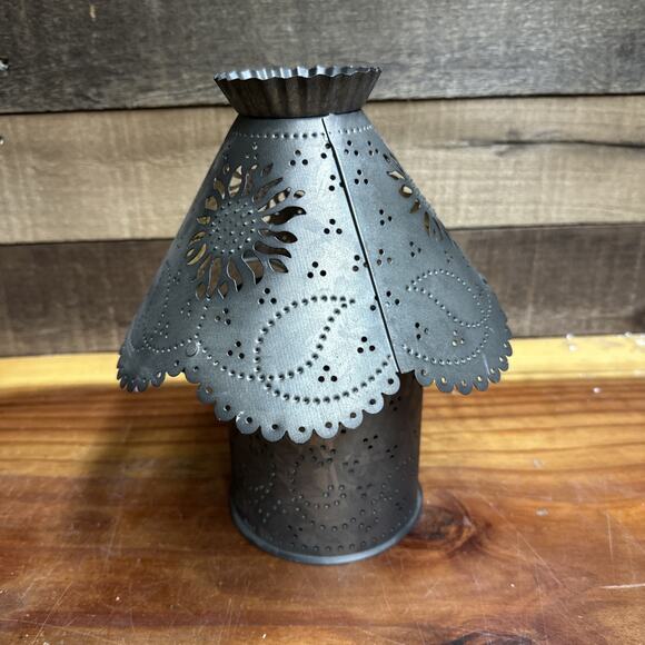 2 pc Punched Tin Sunflower Candle Holder Lamp Luminary Rustic Decor Farmhouse 9" - Picture 4 of 8